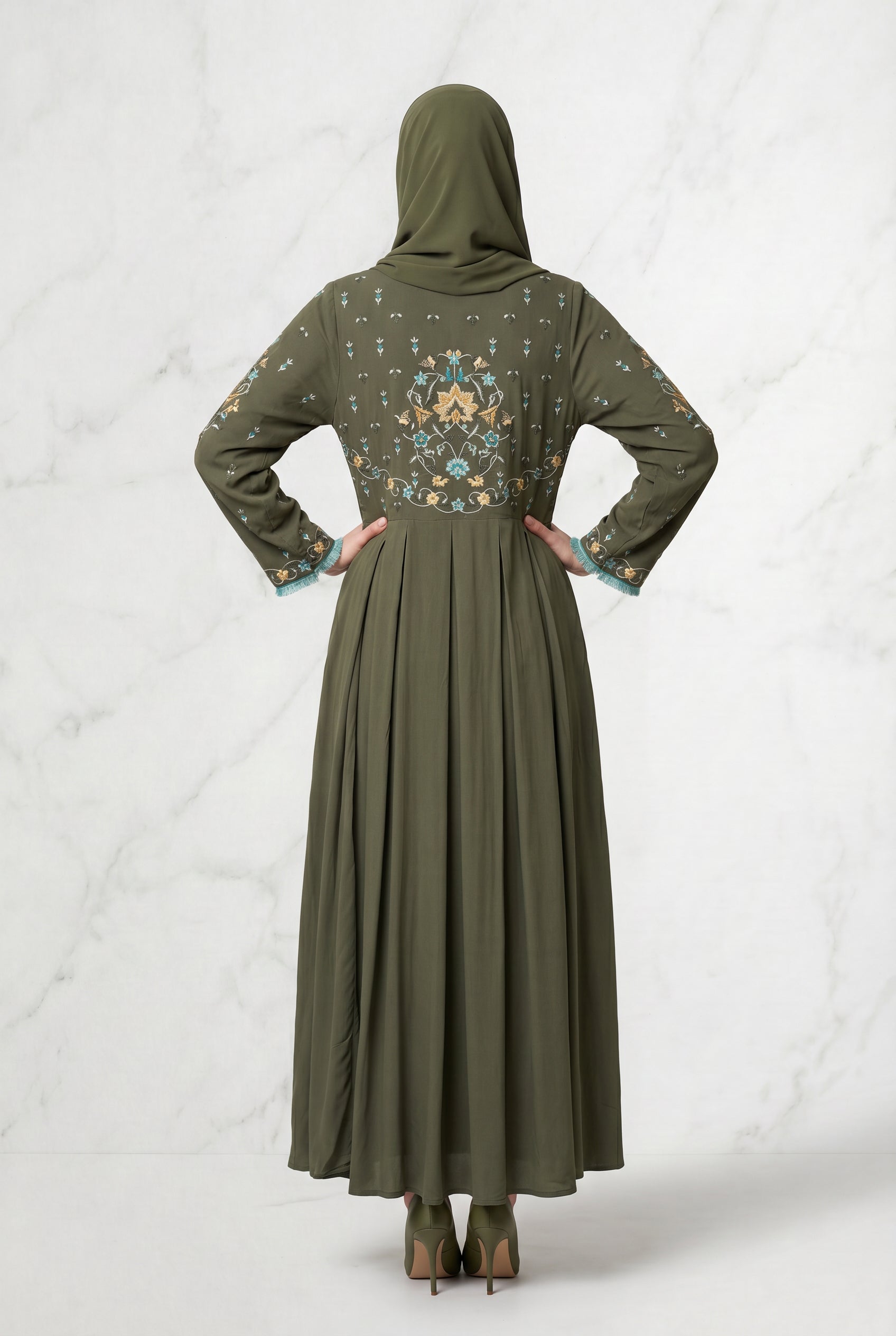 Safiya Embroidered Abaya Olive 1157