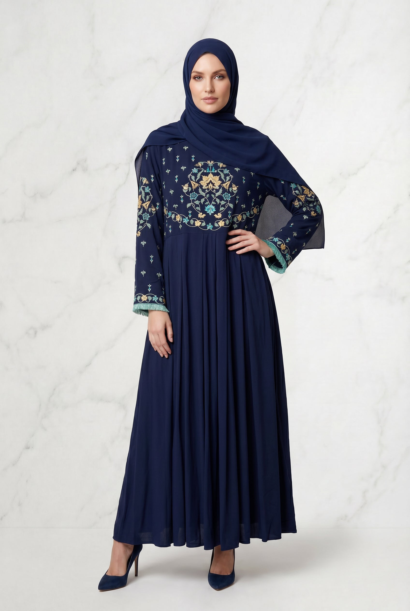 Safiya Embroidered Abaya Navy Blue 1157