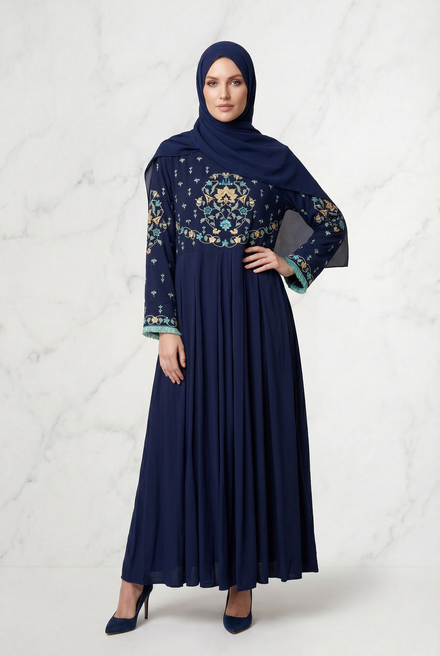 Safiya Embroidered Abaya Navy Blue 1157