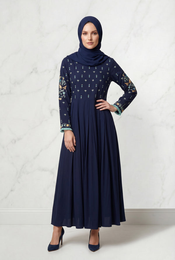 Safiya Embroidered Abaya Navy Blue 1157