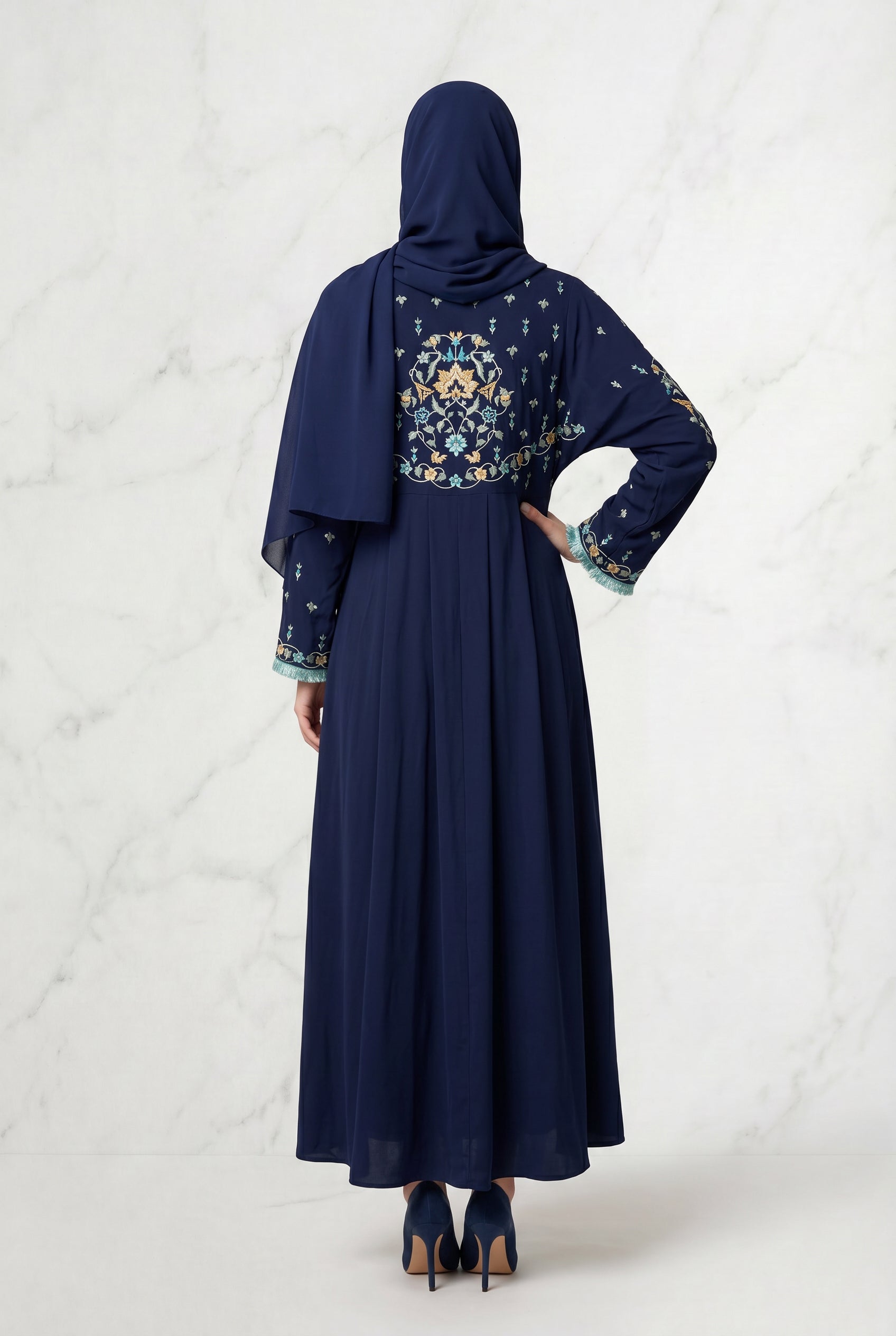 Safiya Embroidered Abaya Navy Blue 1157