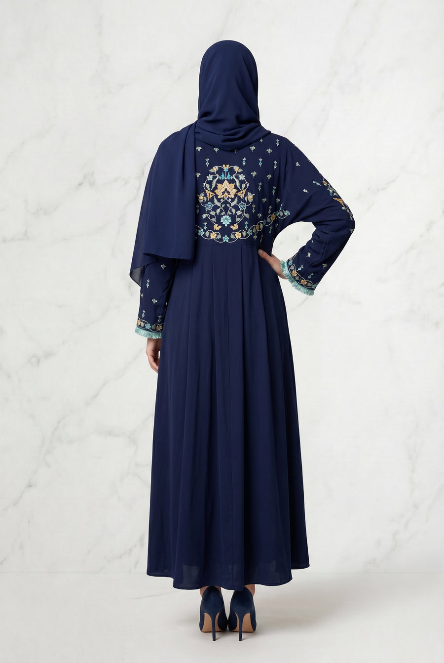 Safiya Embroidered Abaya Navy Blue 1157