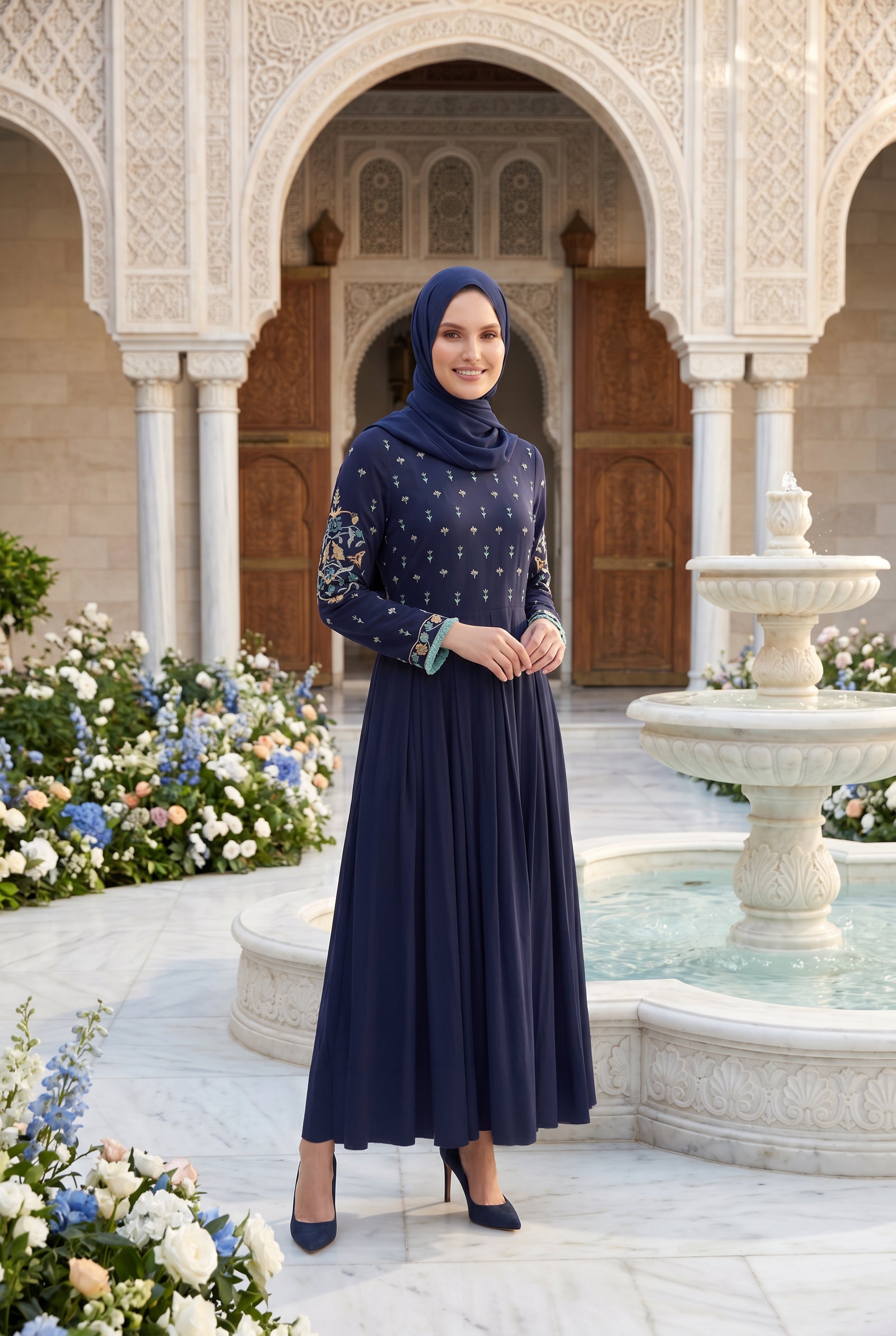 Safiya Embroidered Abaya Navy Blue 1157