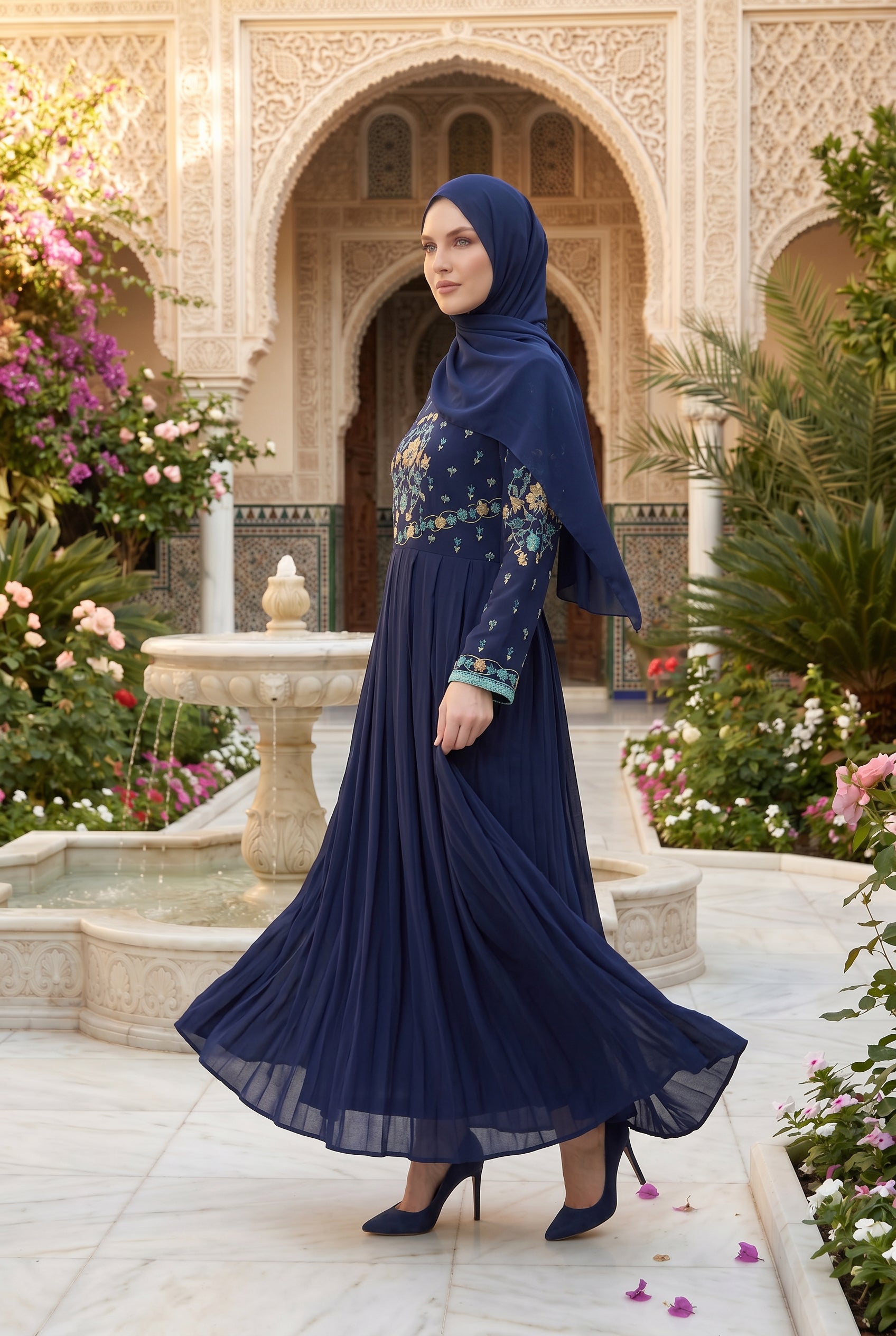Safiya Embroidered Abaya Navy Blue 1157