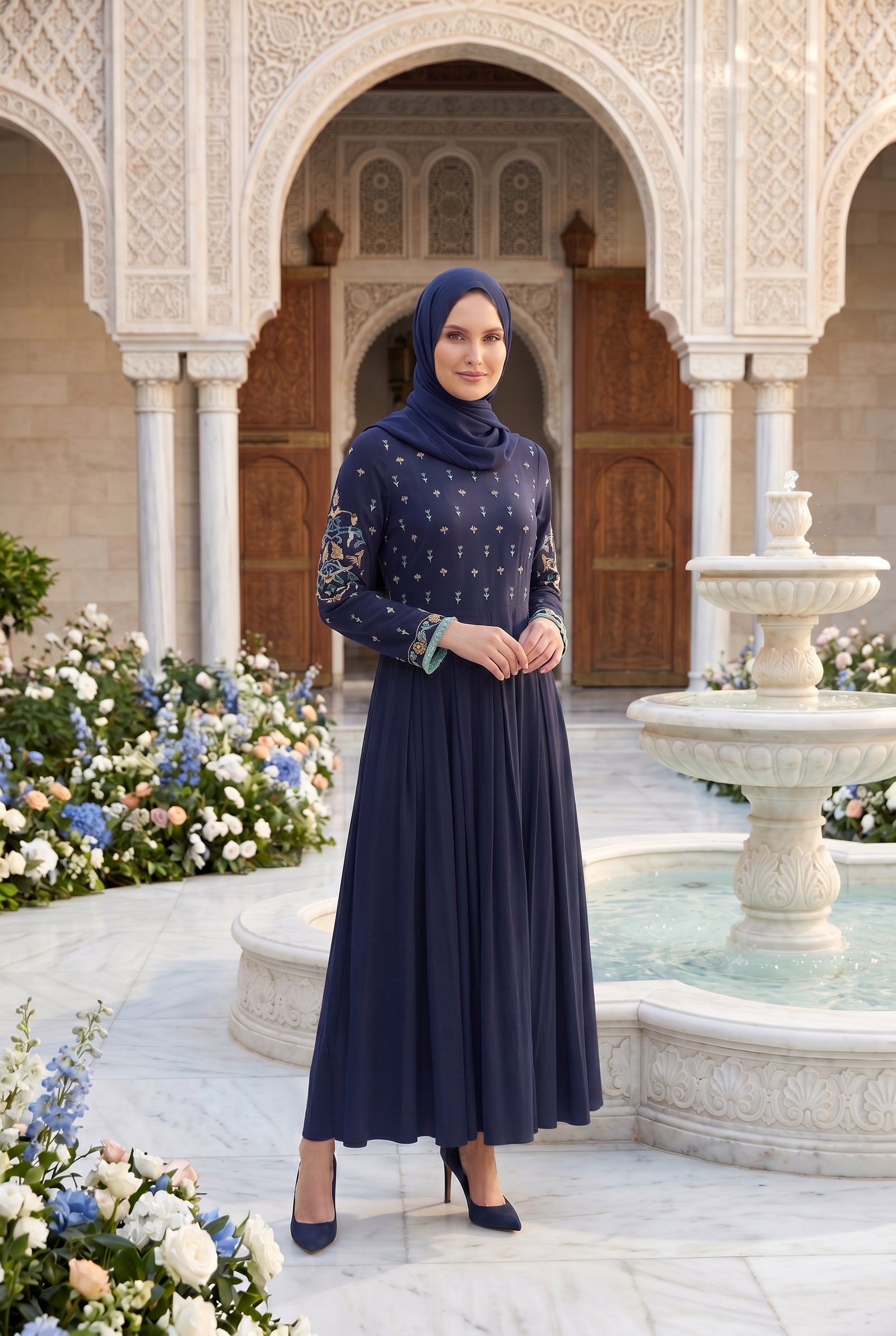 Safiya Embroidered Abaya Navy Blue 1157