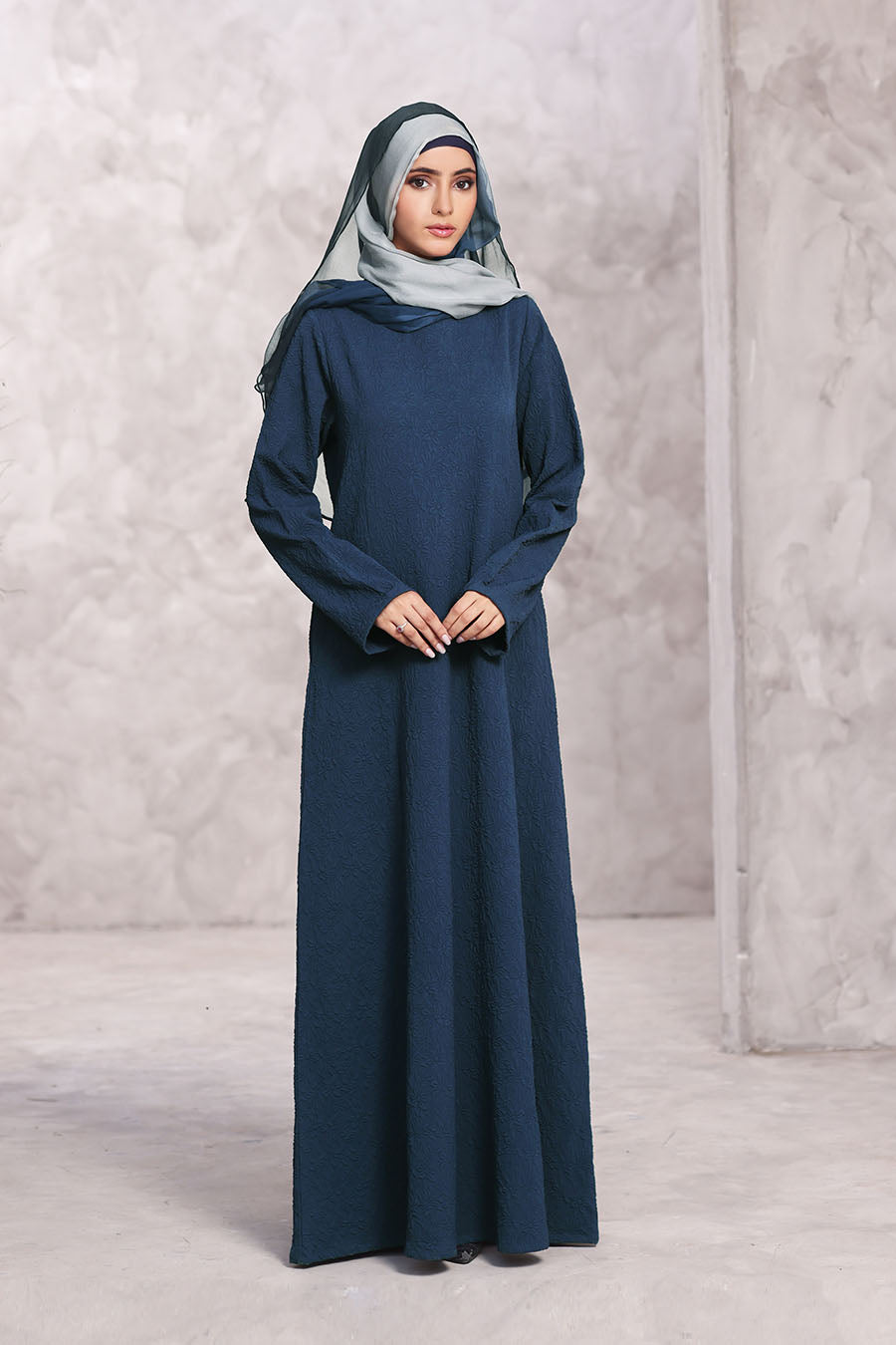 Textured Floral Abaya Navy Blue 1174