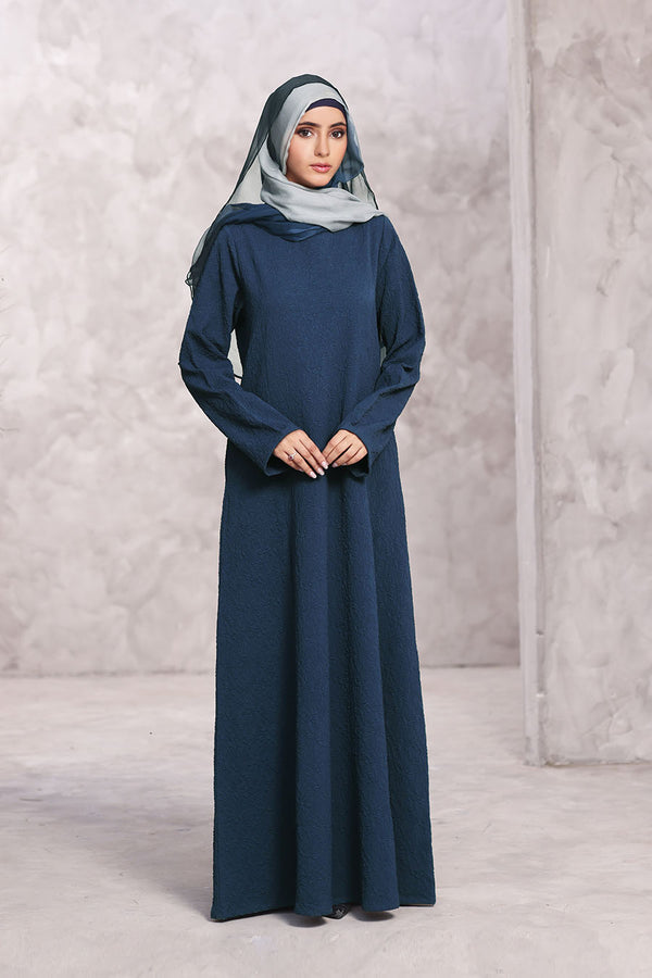 Textured Floral Abaya Navy Blue 1174