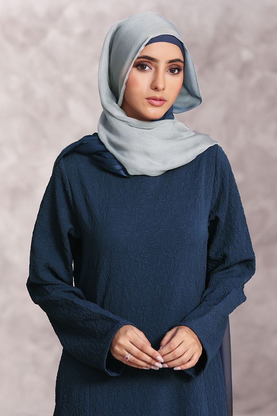Textured Floral Abaya Navy Blue 1174