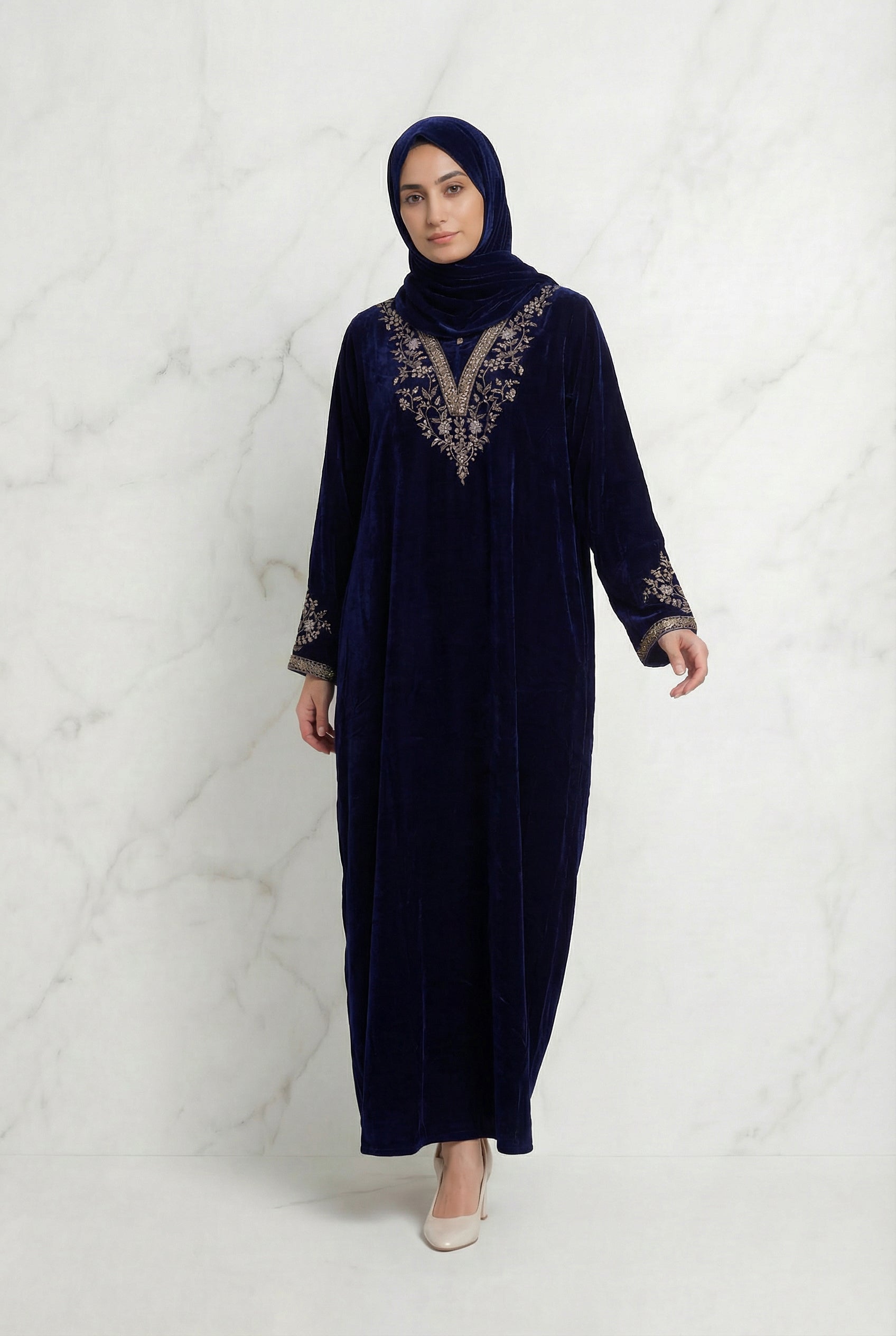 Velvet Embroidered Abaya Purple 1201
