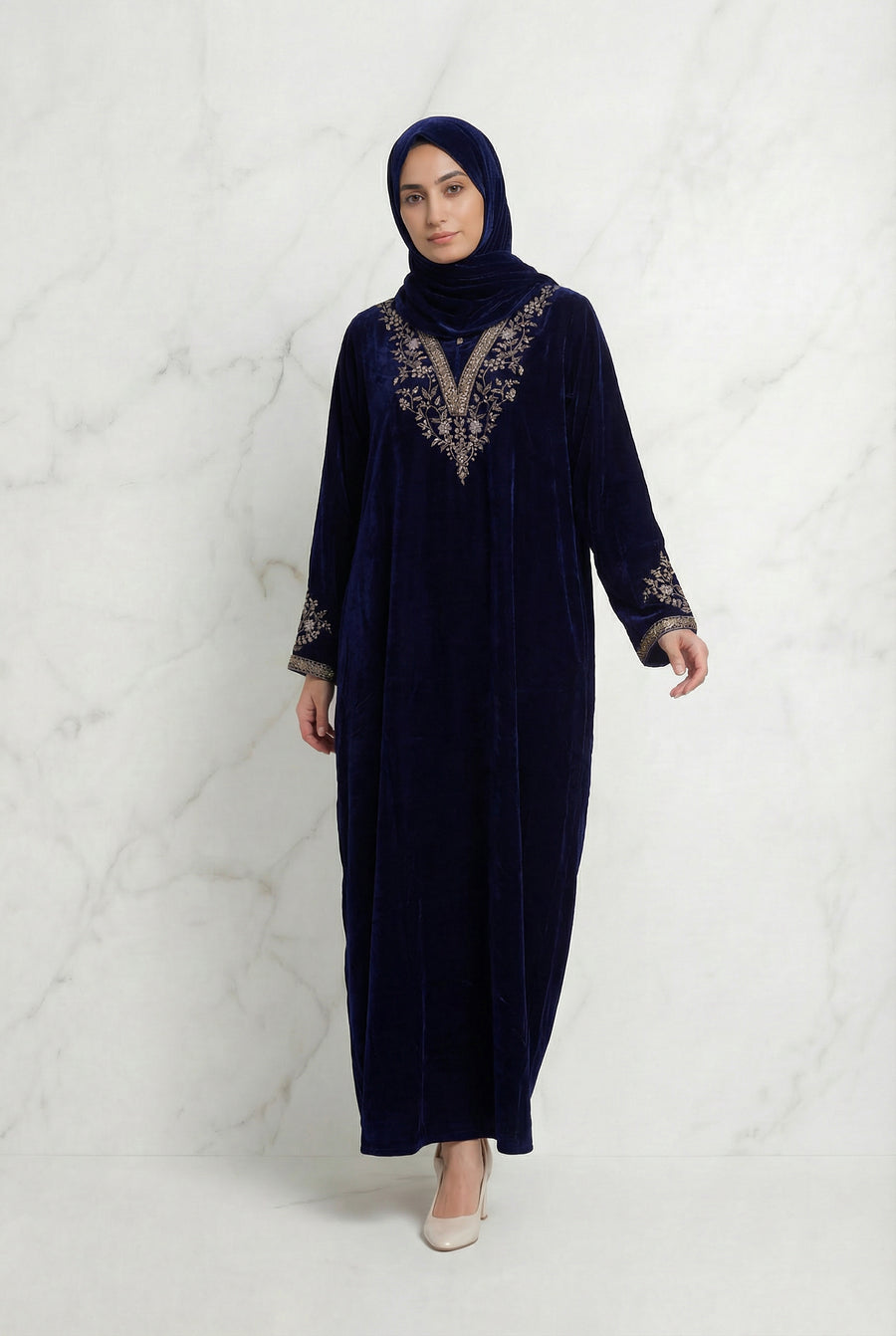 Velvet Embroidered Abaya Purple 1201