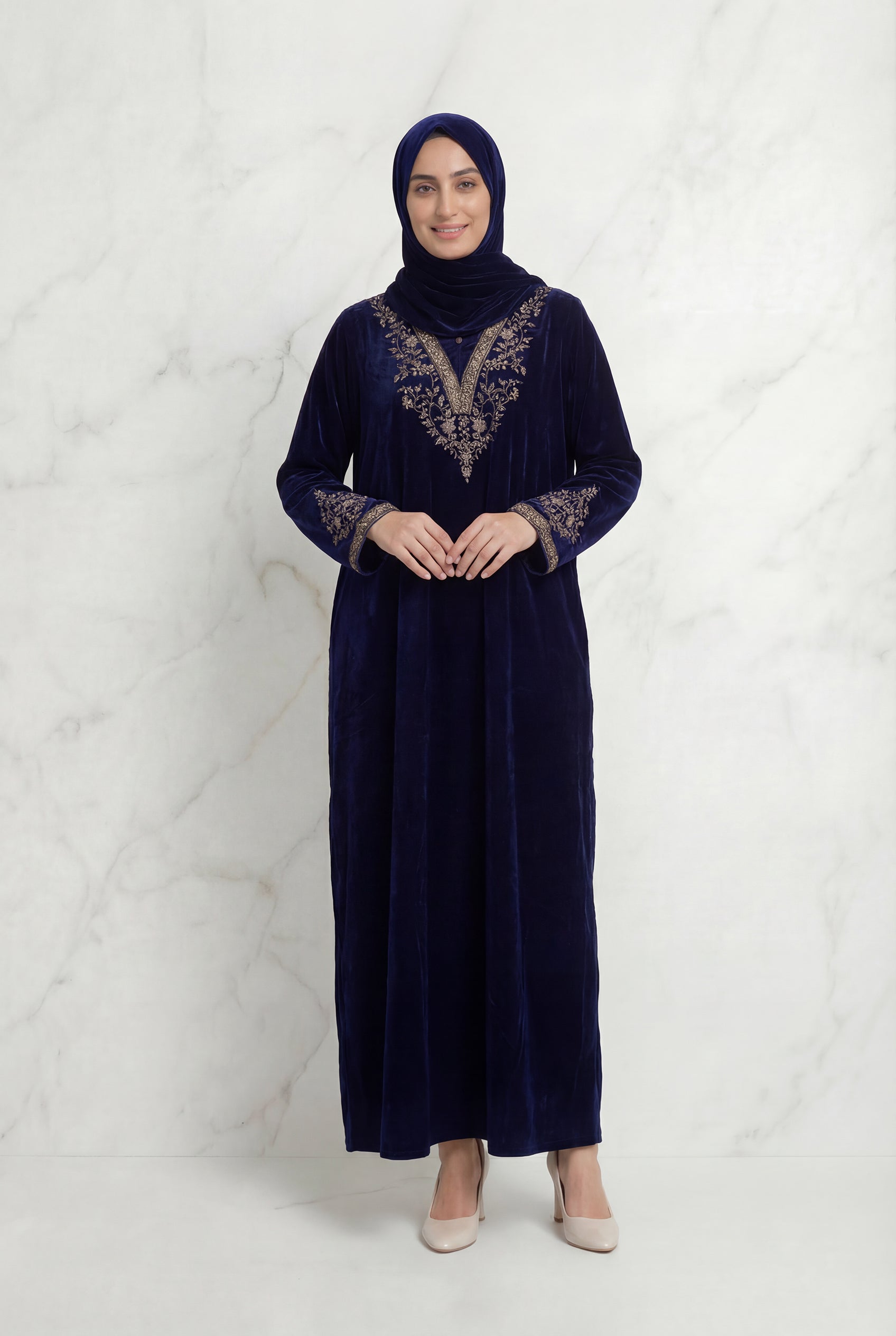 Velvet Embroidered Abaya Purple 1201