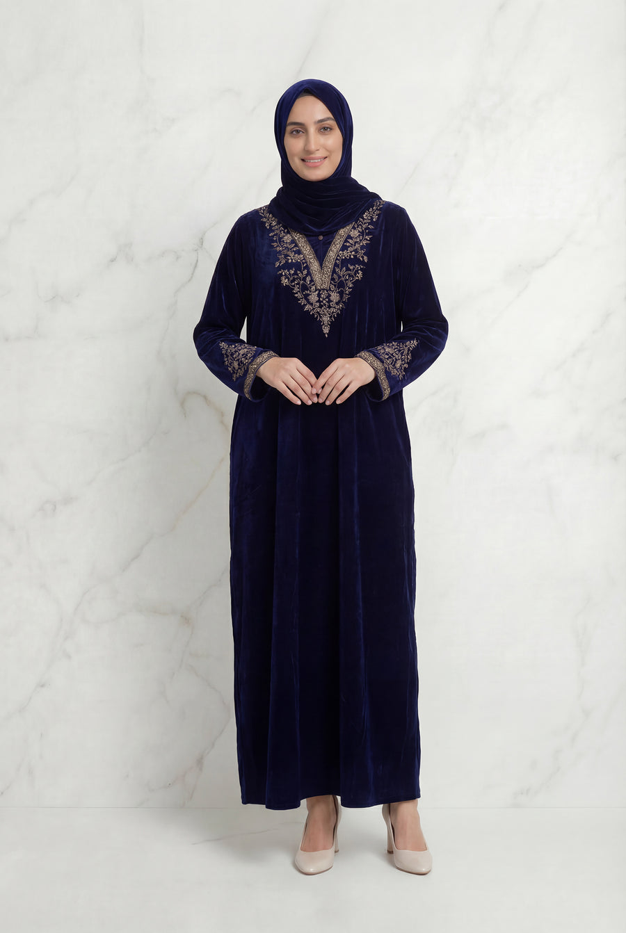 Velvet Embroidered Abaya Purple 1201