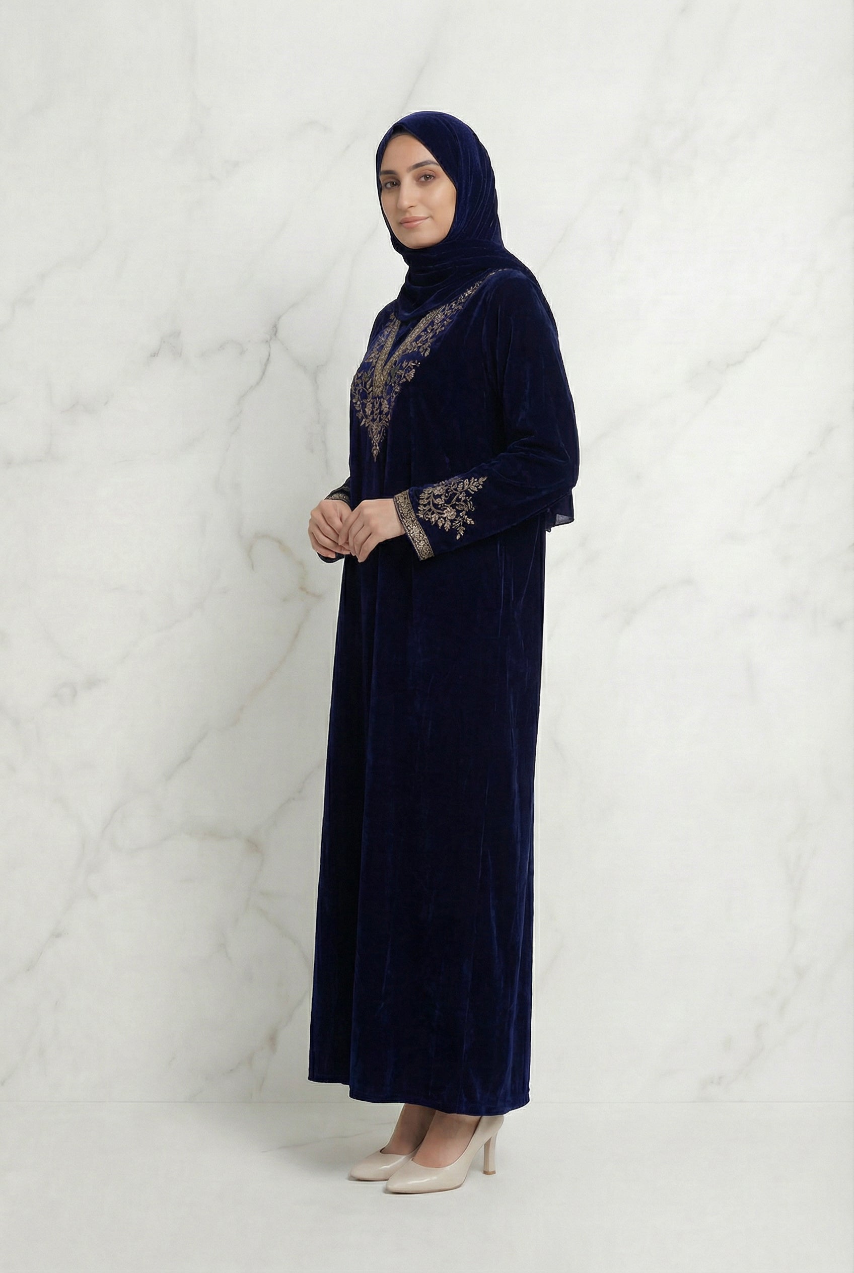 Velvet Embroidered Abaya Purple 1201