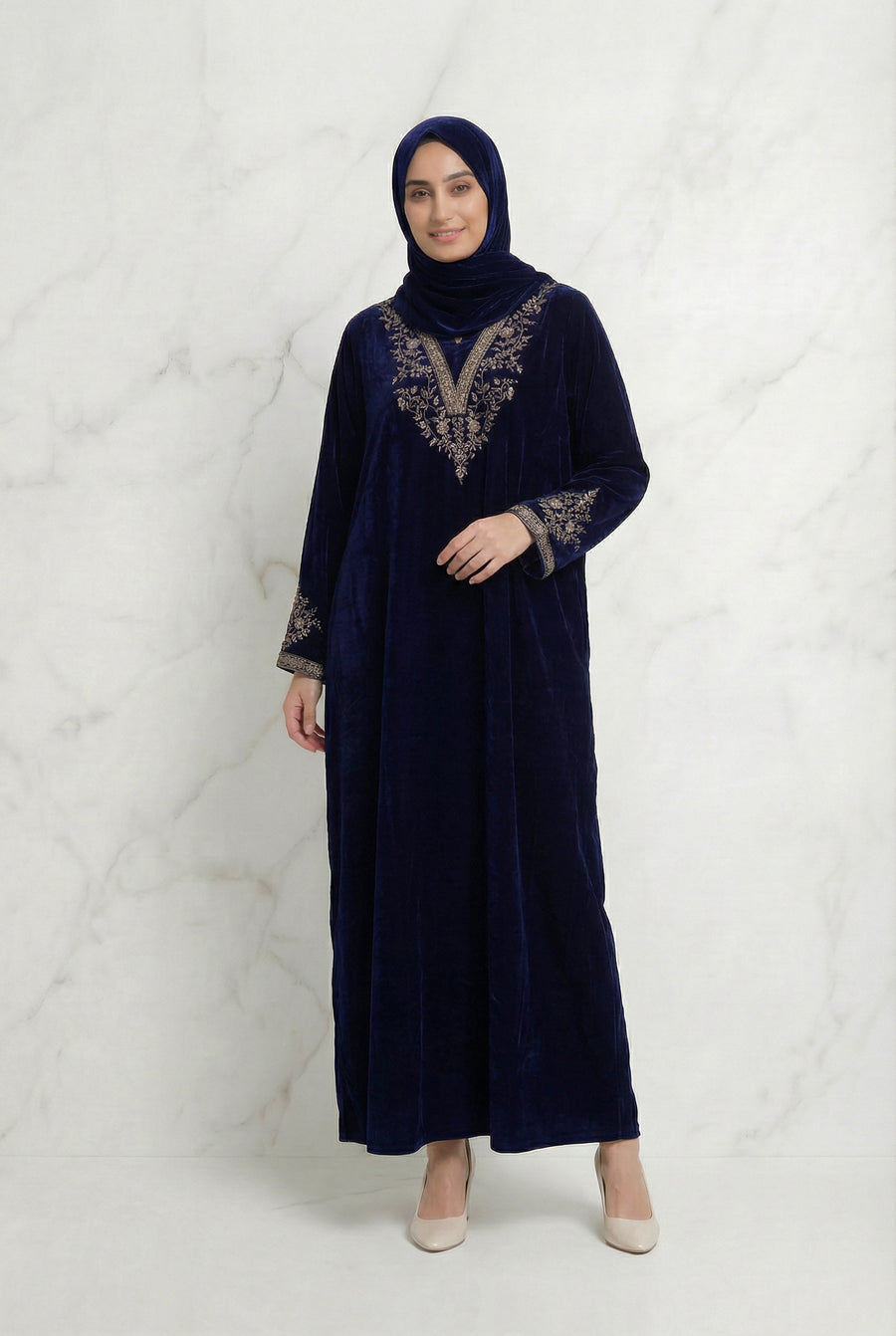 Velvet Embroidered Abaya Purple 1201