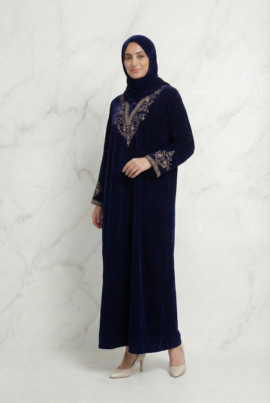 Velvet Embroidered Abaya Purple 1201
