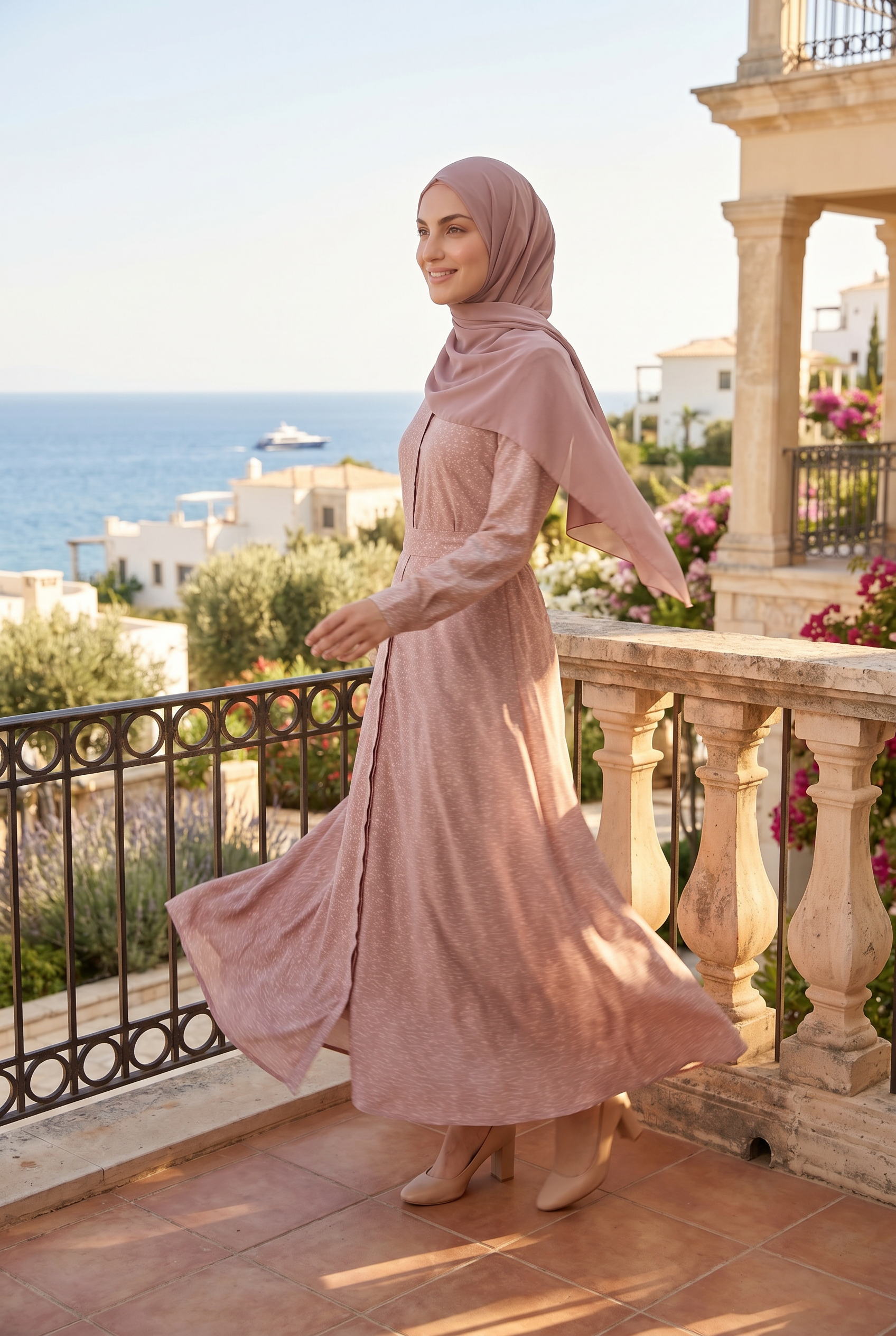 Jamila Printed Floral Crepe Abaya Pink 920