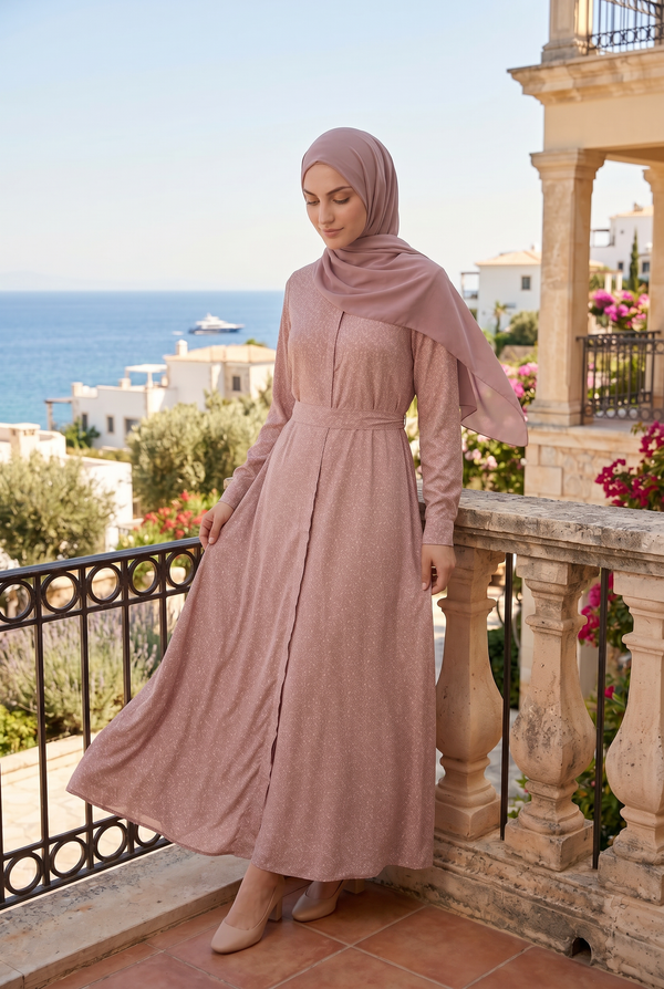 Jamila Printed Floral Crepe Abaya Pink 920