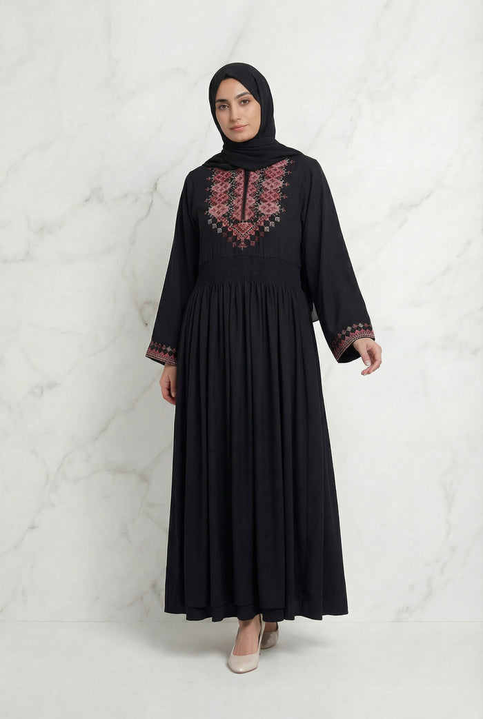 Tahira Threaded Abaya Black 942