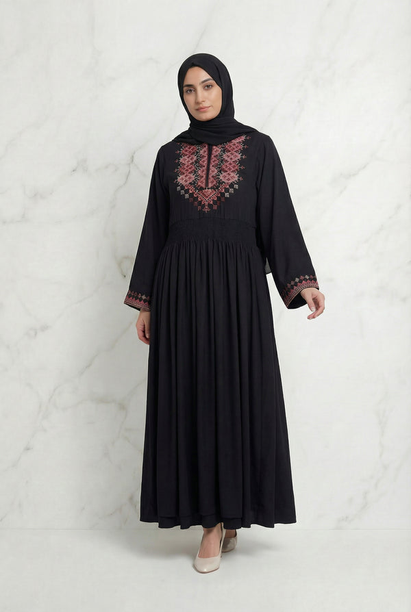 Tahira Threaded Abaya Black 942