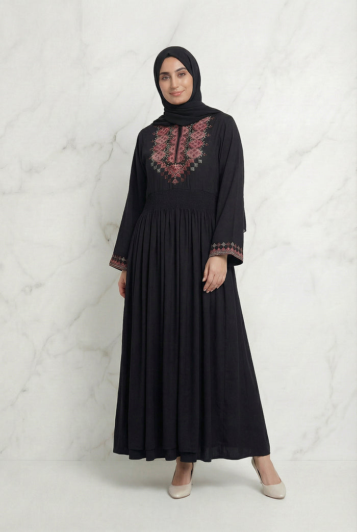 Tahira Threaded Abaya Black 942