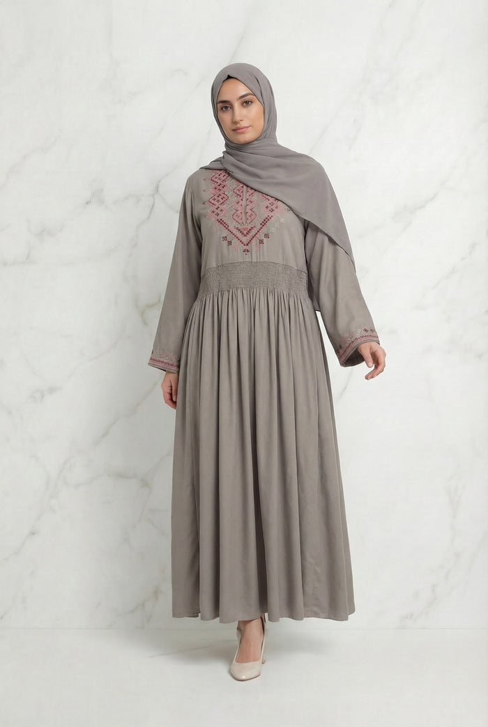 Tahira Threaded Abaya Latte 942