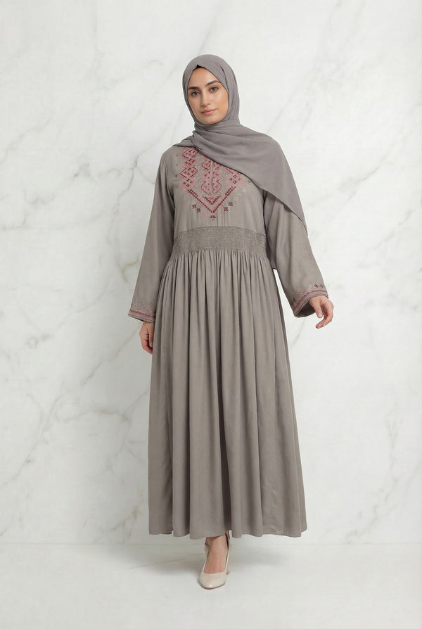 Tahira Threaded Abaya Latte 942