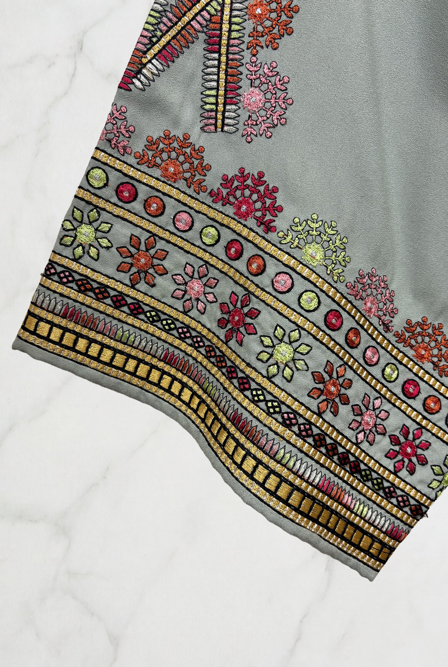 Embroidered Tasselled Abaya Mint Green 947