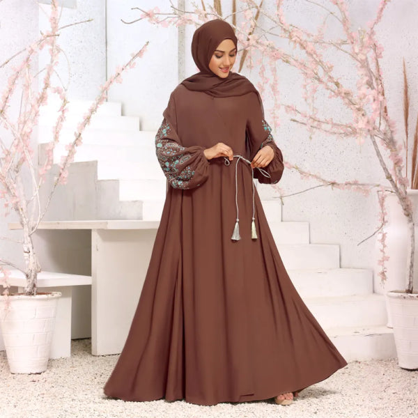 Brown Luxurious Embroidered Abaya ASA949