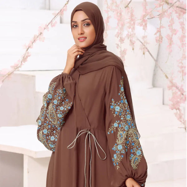 Brown Luxurious Embroidered Abaya ASA949