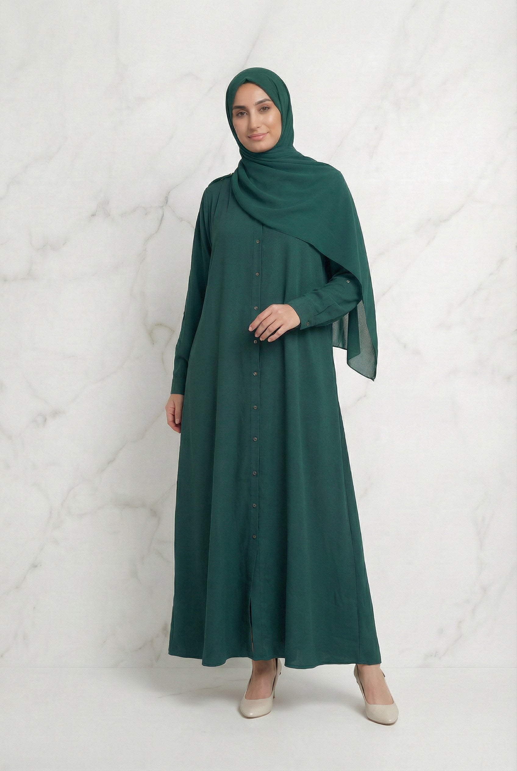 Buttoned Down Abaya Green 28A