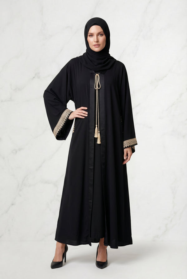 Noura Tassel Kimono Abaya Black 1116