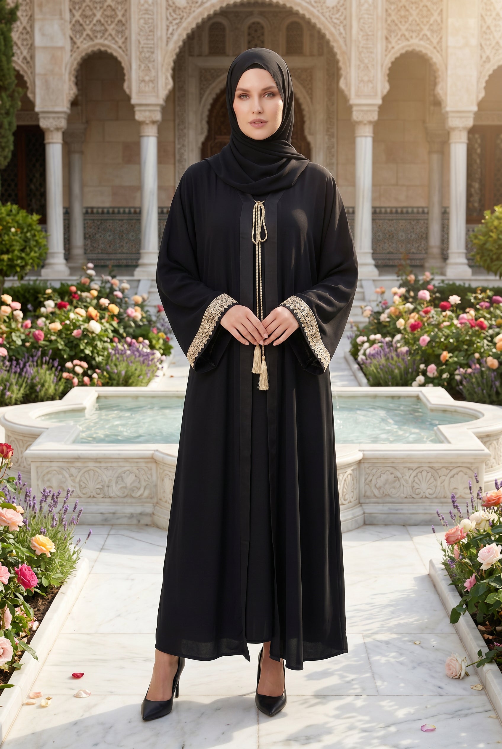 Noura Tassel Kimono Abaya Black 1116