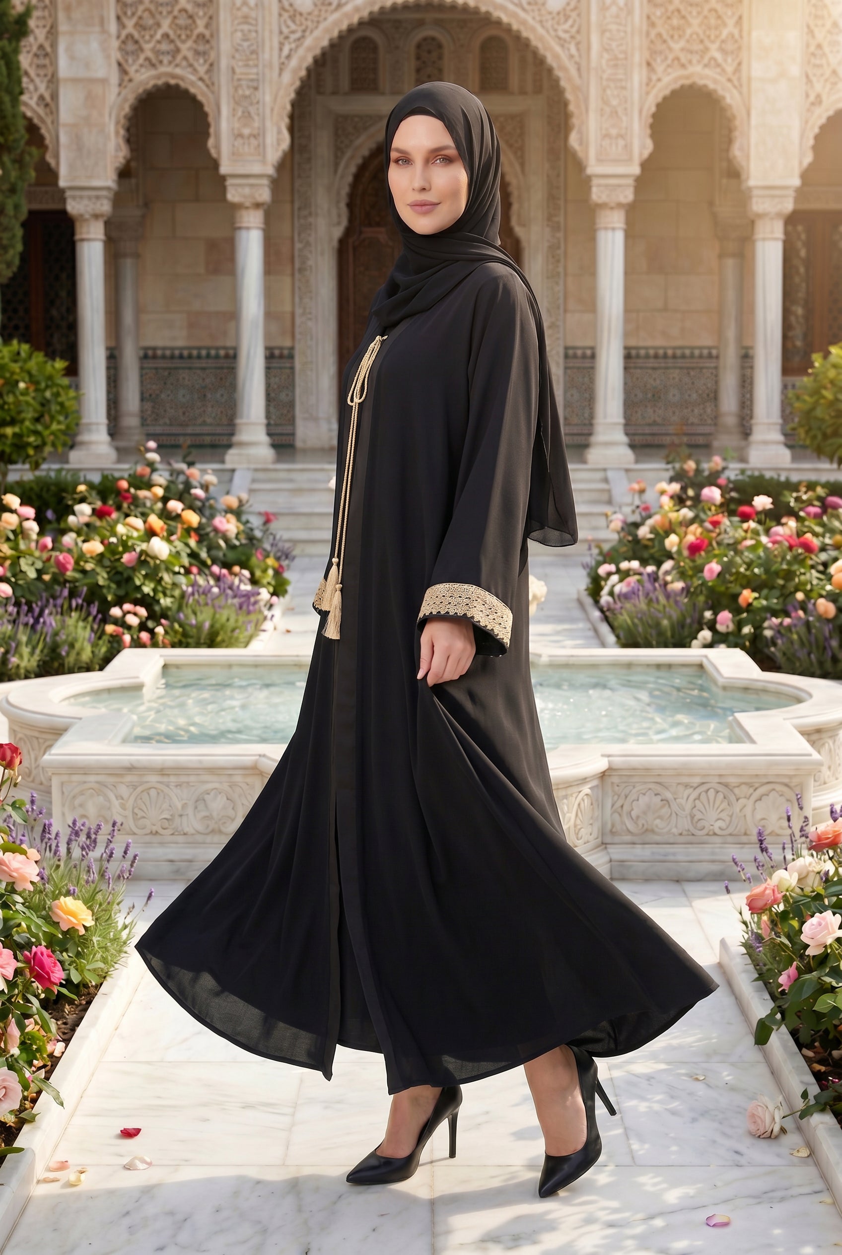 Noura Tassel Kimono Abaya Black 1116