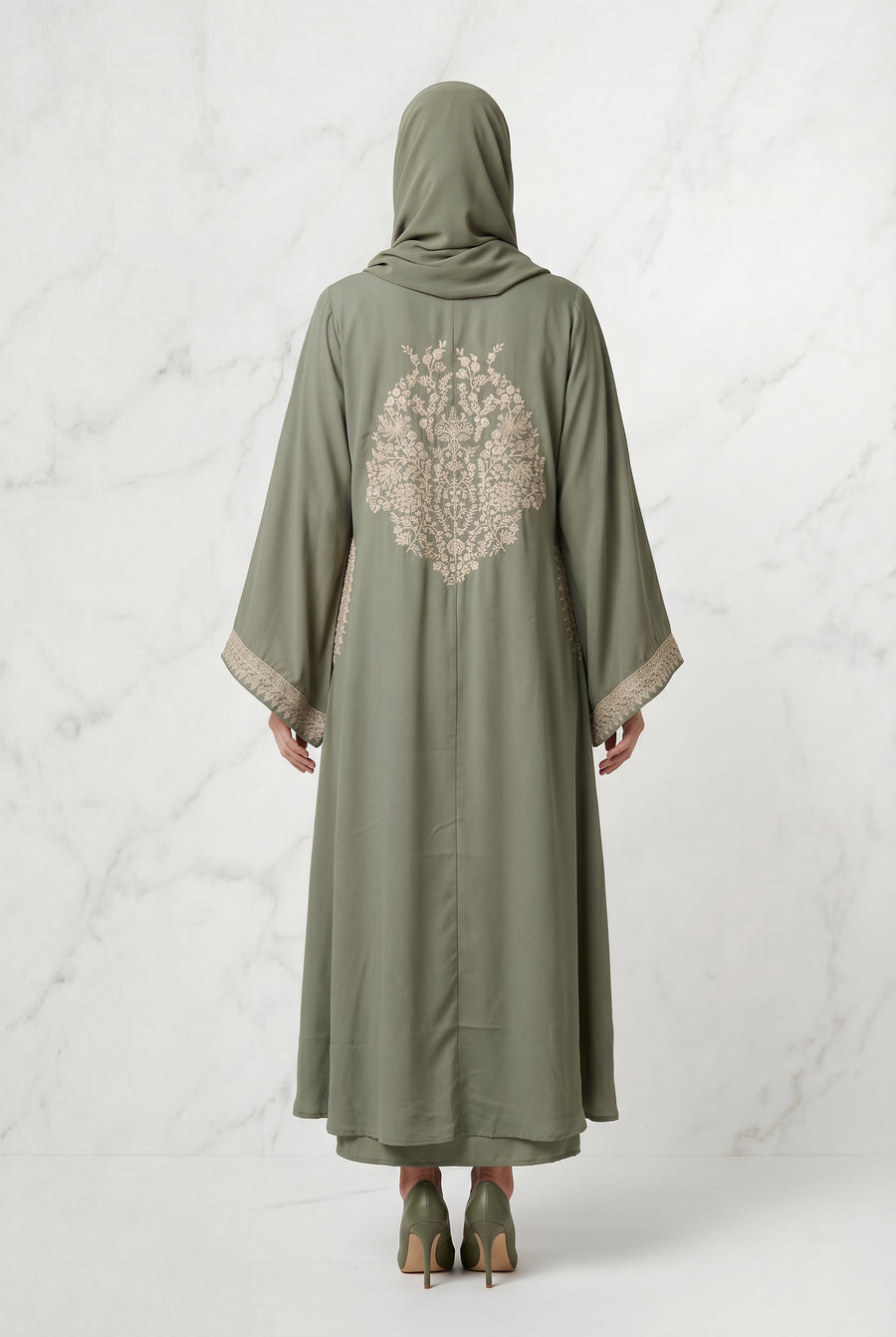 Noura Tassel Kimono Abaya Light Olive 1116