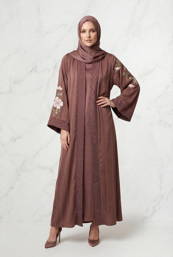 Layana Embroidered Kimono Abaya Tea Pink 1161