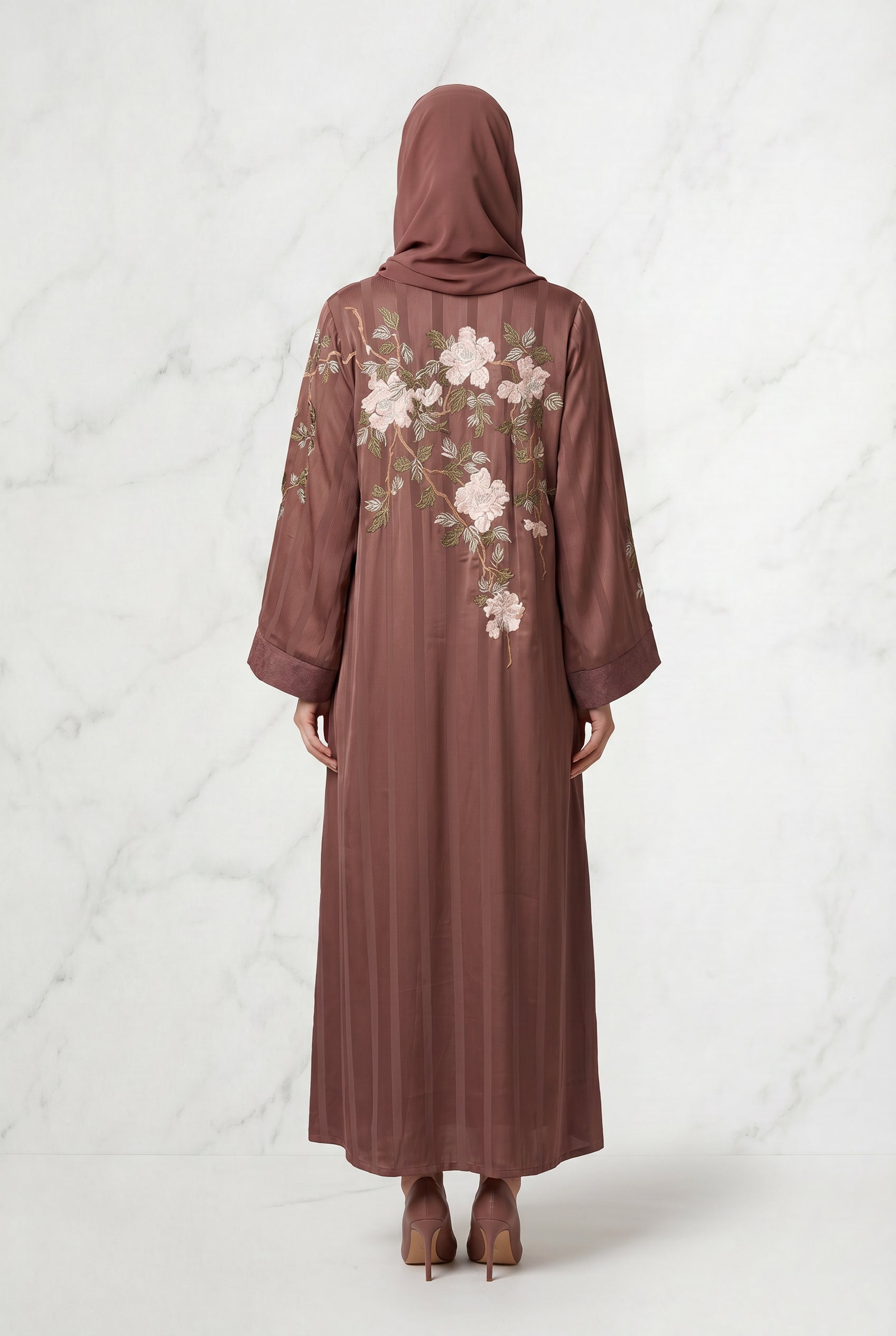 Layana Embroidered Kimono Abaya Tea Pink 1161