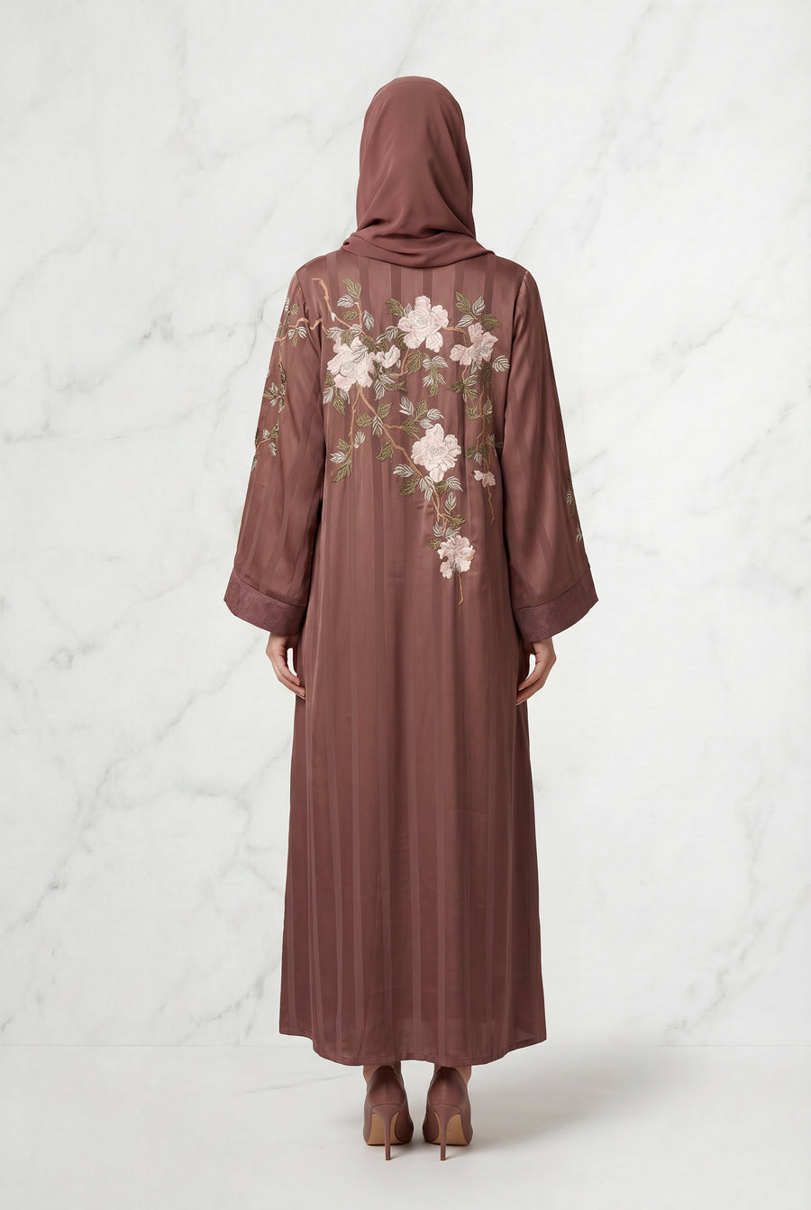 Layana Embroidered Kimono Abaya Tea Pink 1161