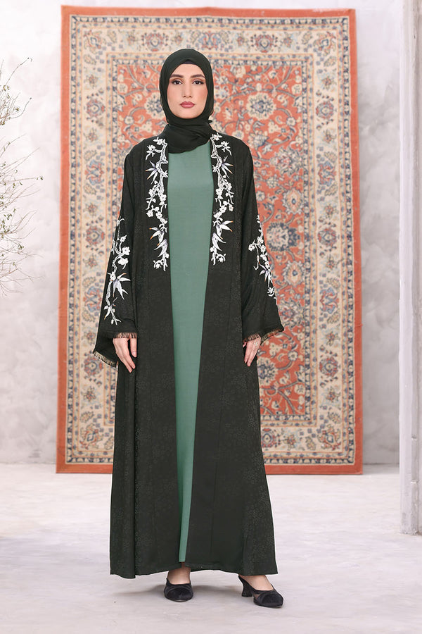 Floral Kimono Abaya Black 1170