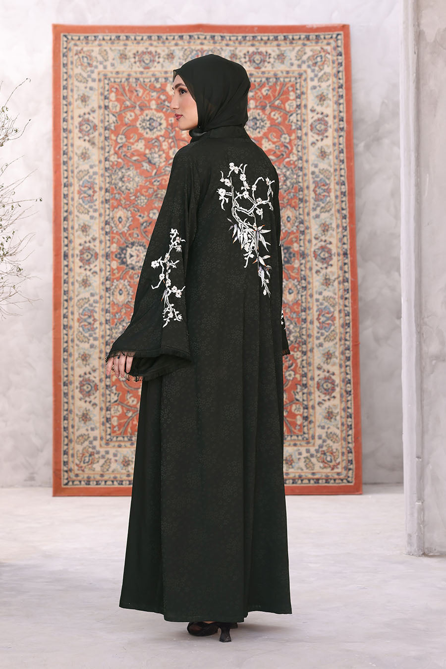 Floral Kimono Abaya Black 1170