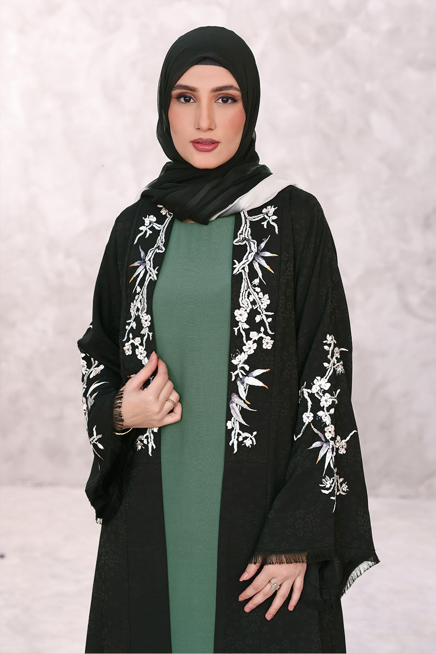 Floral Kimono Abaya Black 1170