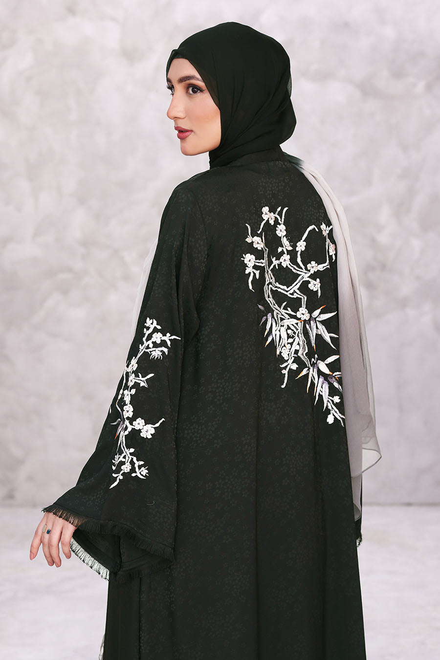 Floral Kimono Abaya Black 1170