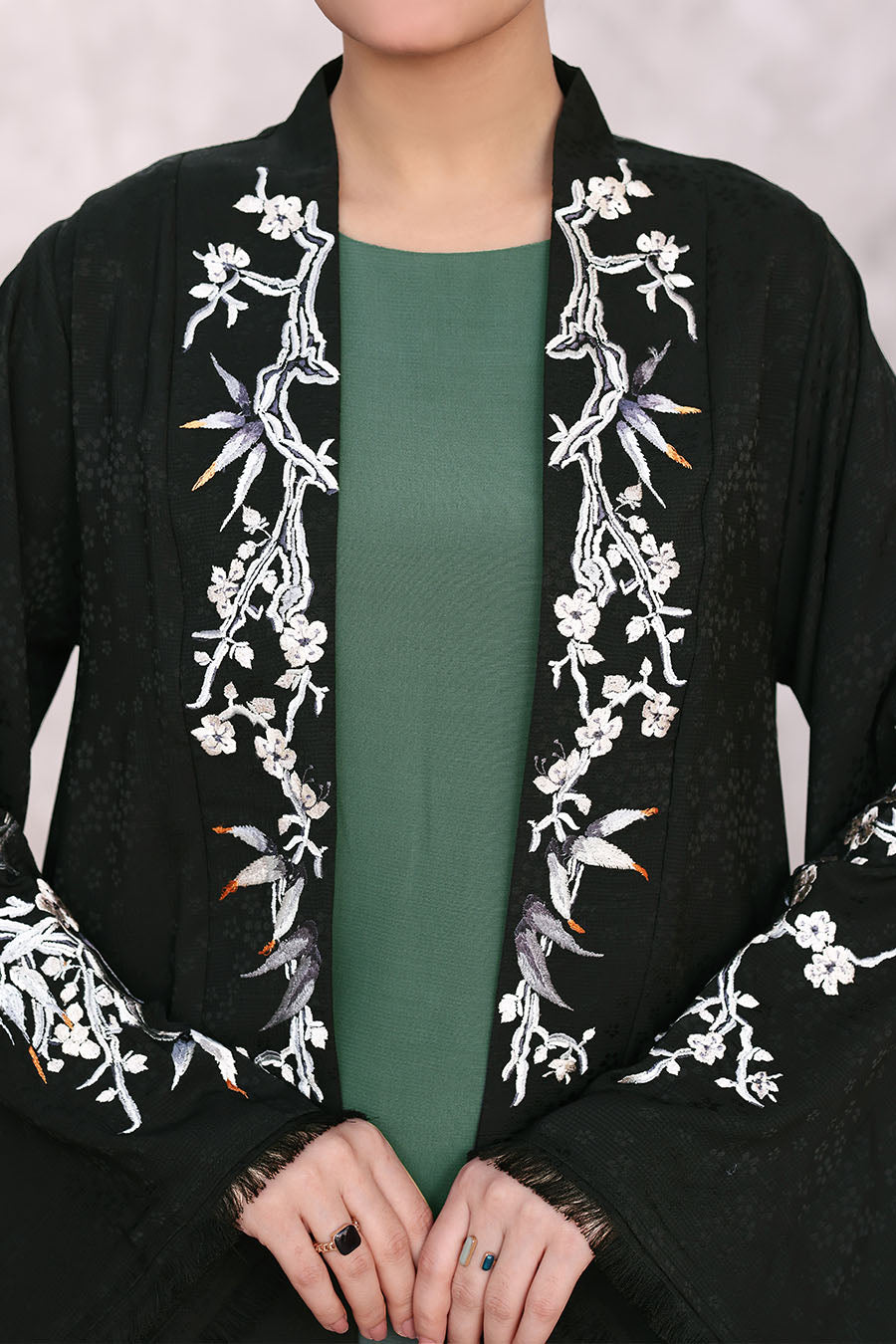 Floral Kimono Abaya Black 1170