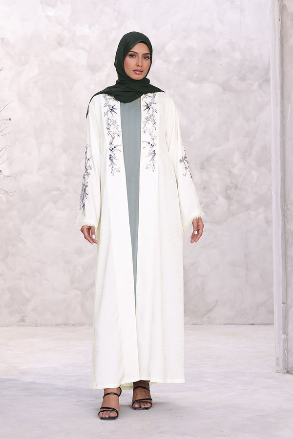 Floral Kimono Abaya White 1170