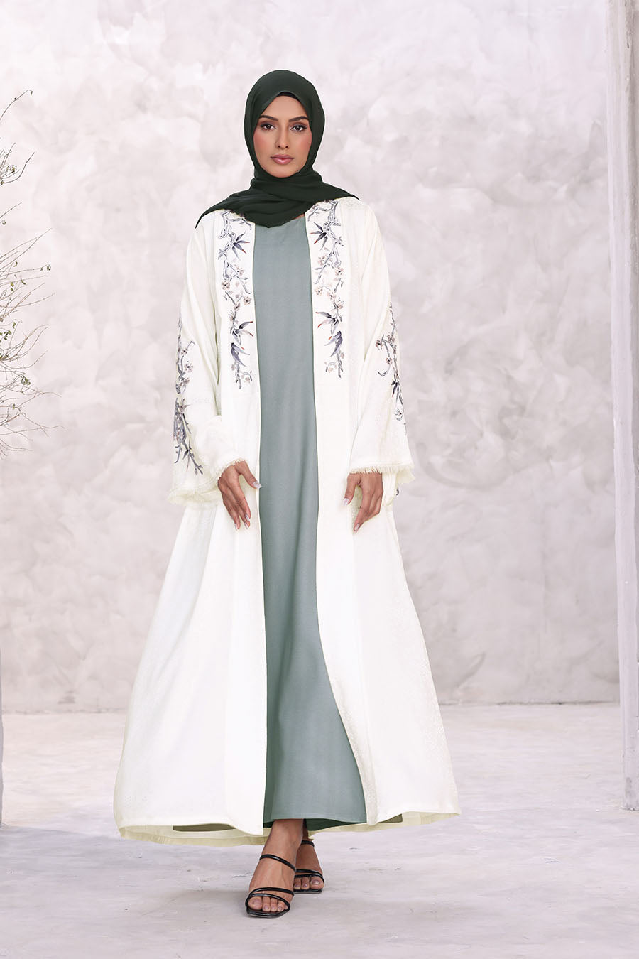 Floral Kimono Abaya White 1170