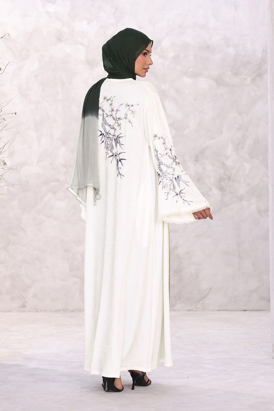 Floral Kimono Abaya White 1170