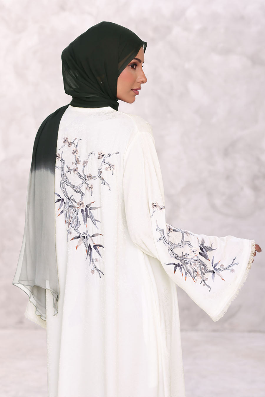 Floral Kimono Abaya White 1170
