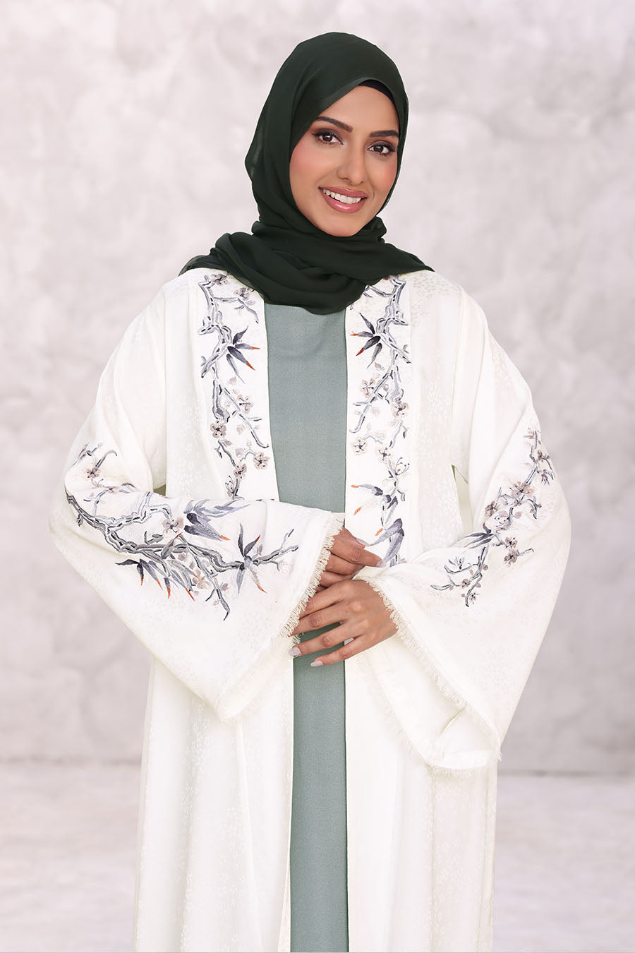 Floral Kimono Abaya White 1170