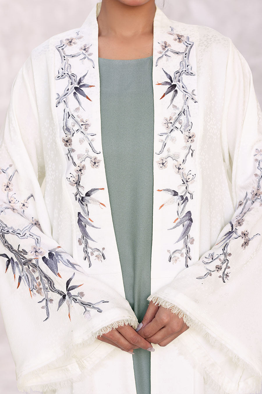 Floral Kimono Abaya White 1170