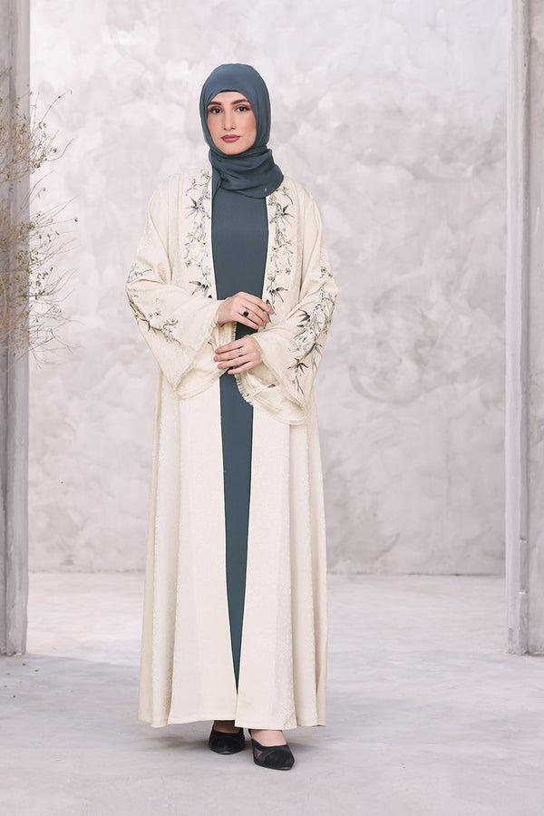Floral Kimono Abaya Beige 1170
