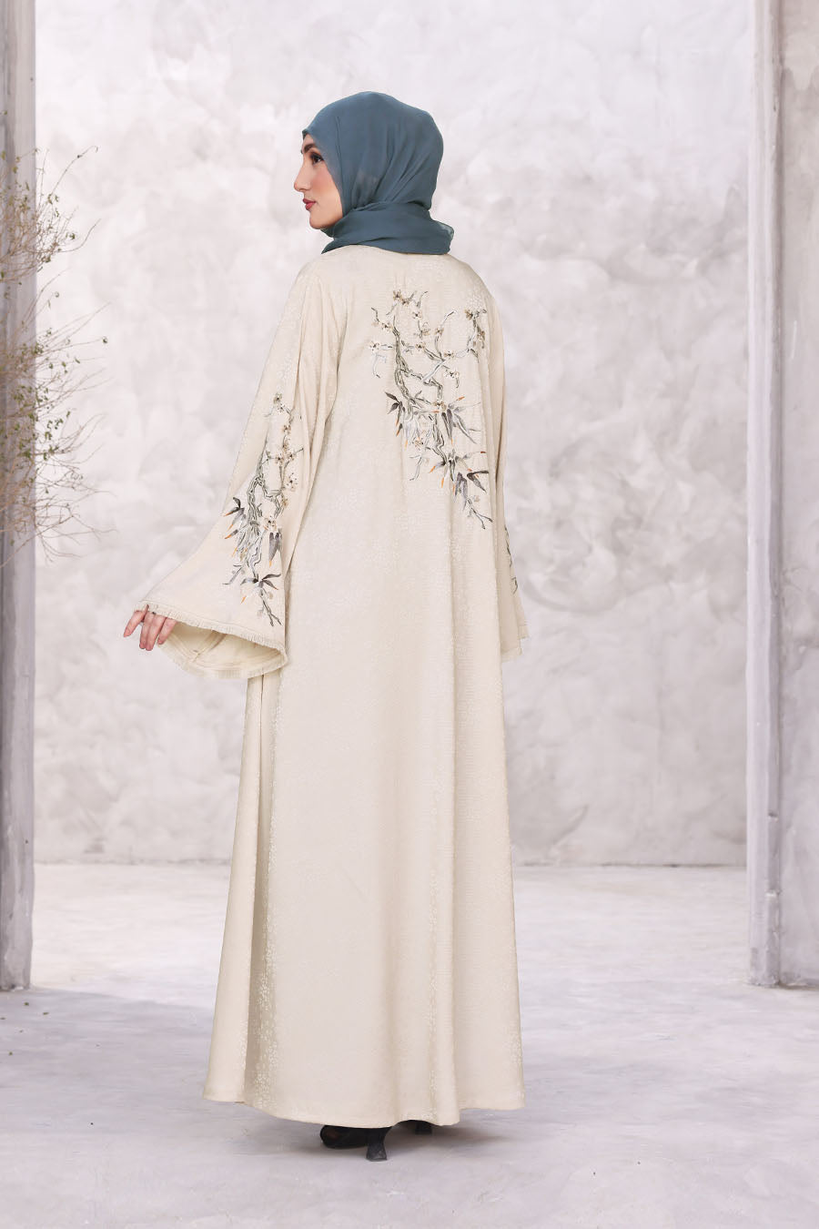 Floral Kimono Abaya Beige 1170